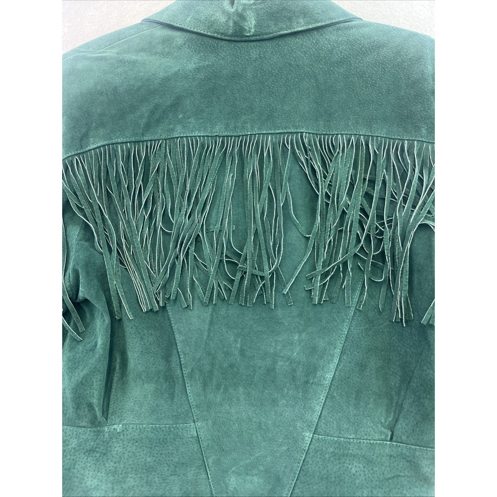 Frontier Collection Womens M Western Green Leather Suede Fringe Jacket USA Vtg - Picture 8 of 14